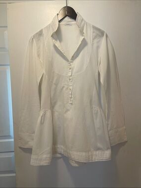 Motivi White Long-Sleeve Pintuck Tunic
